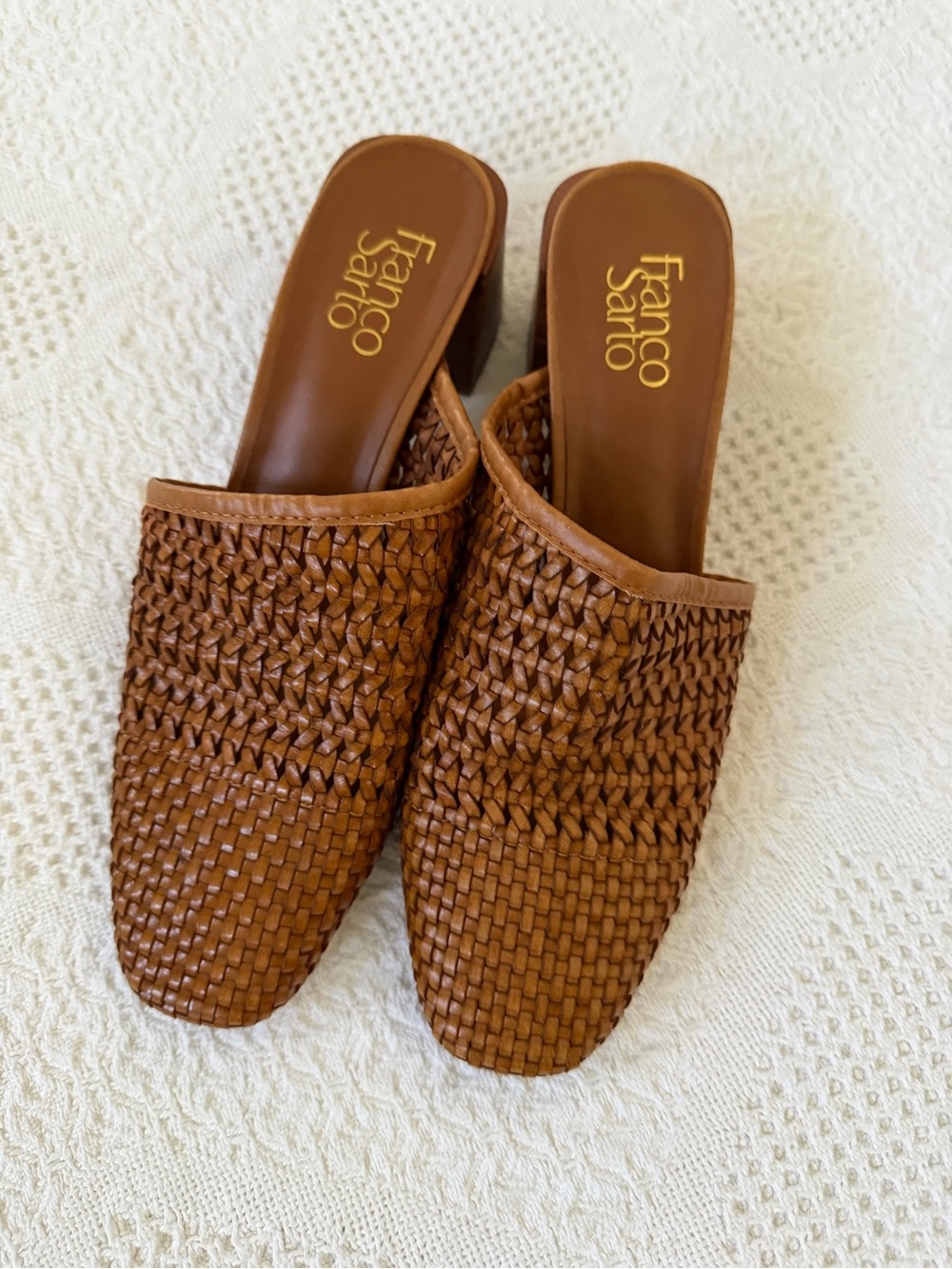 Franco Sarto Woven Slip-On Mules in Cognac Brown